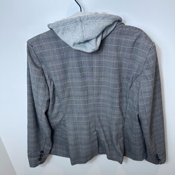 Cynthia Rowley Grey Plaid Blazer Jacket Hoodie Insert Layered Look XL - Picture 10 of 11